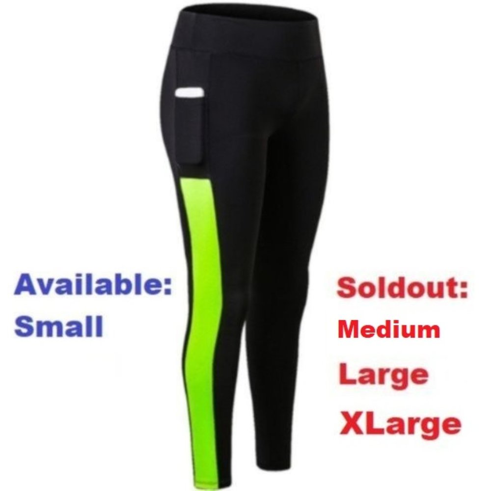 Black leggings with pocket - lime green stripe